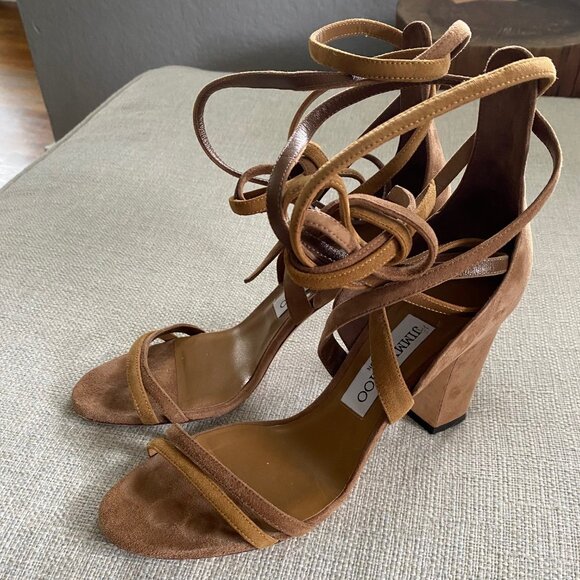 Jimmy Choo Flynn 85 Suede Ankle Wrap Sandals - Picture 4 of 7